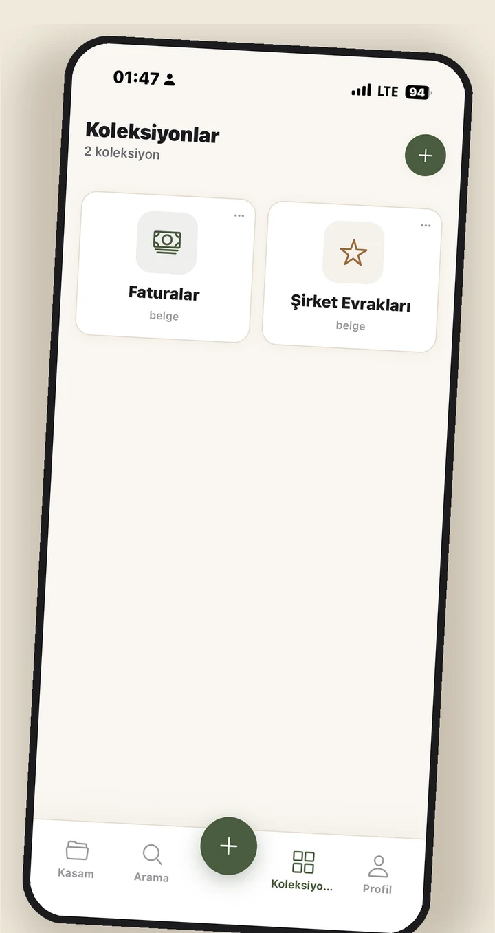 Koleksiyonlar ve kategoriler ekranı