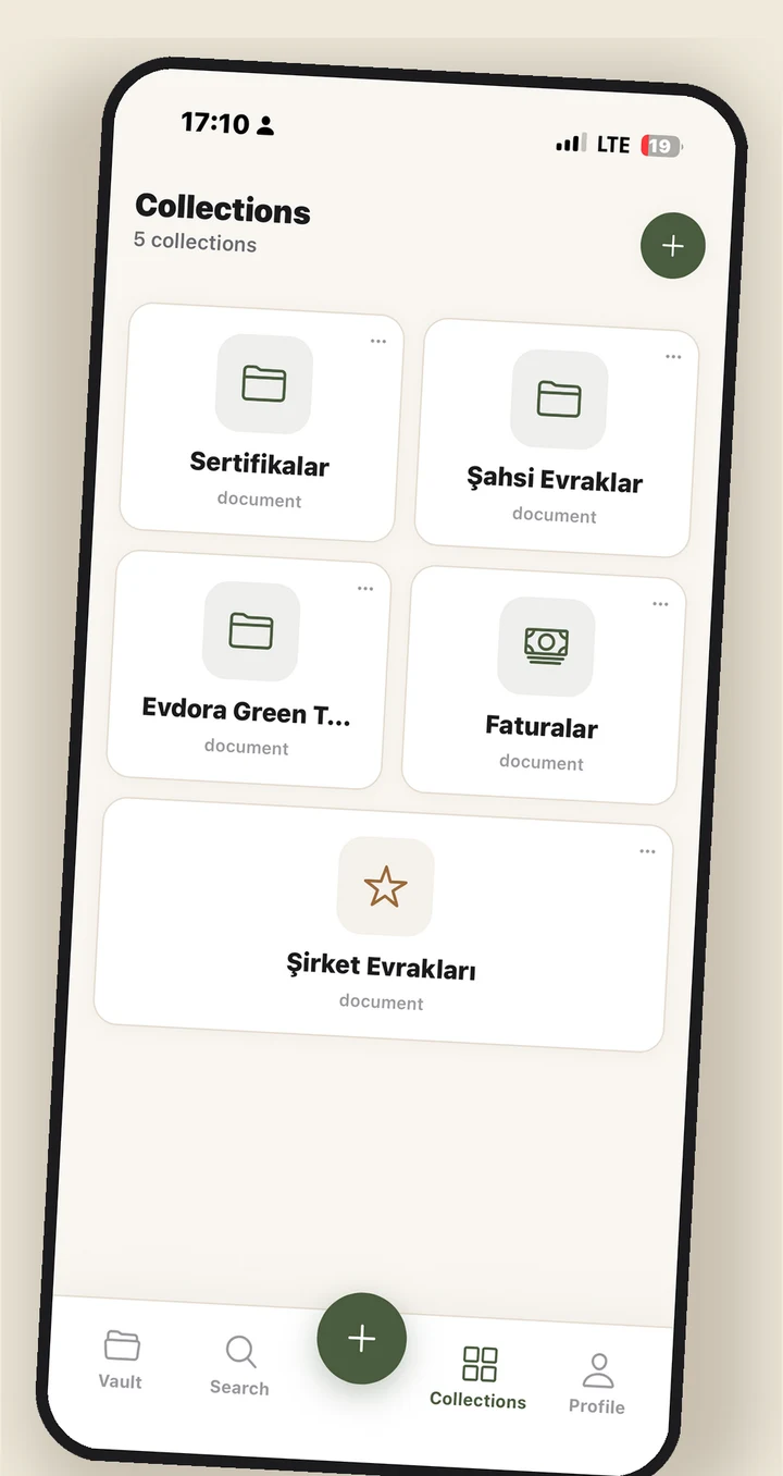 Collections and categories screen