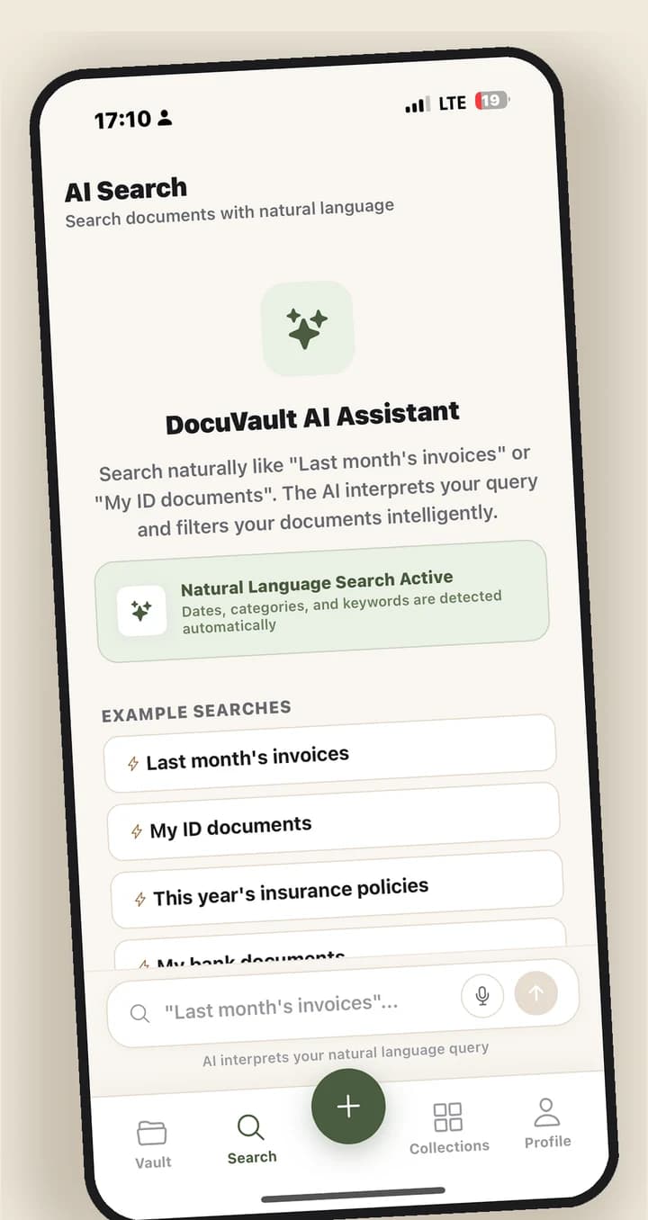 Natural-language AI search screen